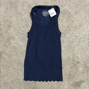 Free People Navy Ribbed Sleeveless Tank Top